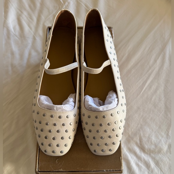 Madewell Leather Greta Studded Ballet Flats in Ecru Size 9.5 - Picture 2 of 8